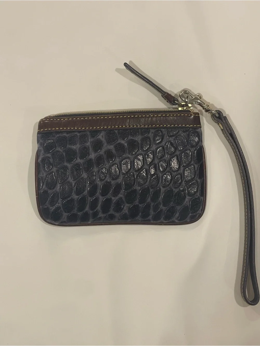 Dooney & Bourke Black-Brown Wallet Wristlet Croc Embossed leather